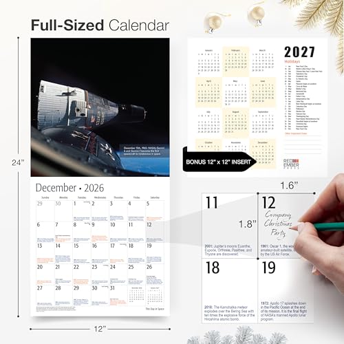 Image of RED EMBER This Day in Space 2026 Wall Calendar 12 Month | 12 inch x 24 inch Open | Thick & Sturdy Paper | Holiday Gift | Space Calendar 2026