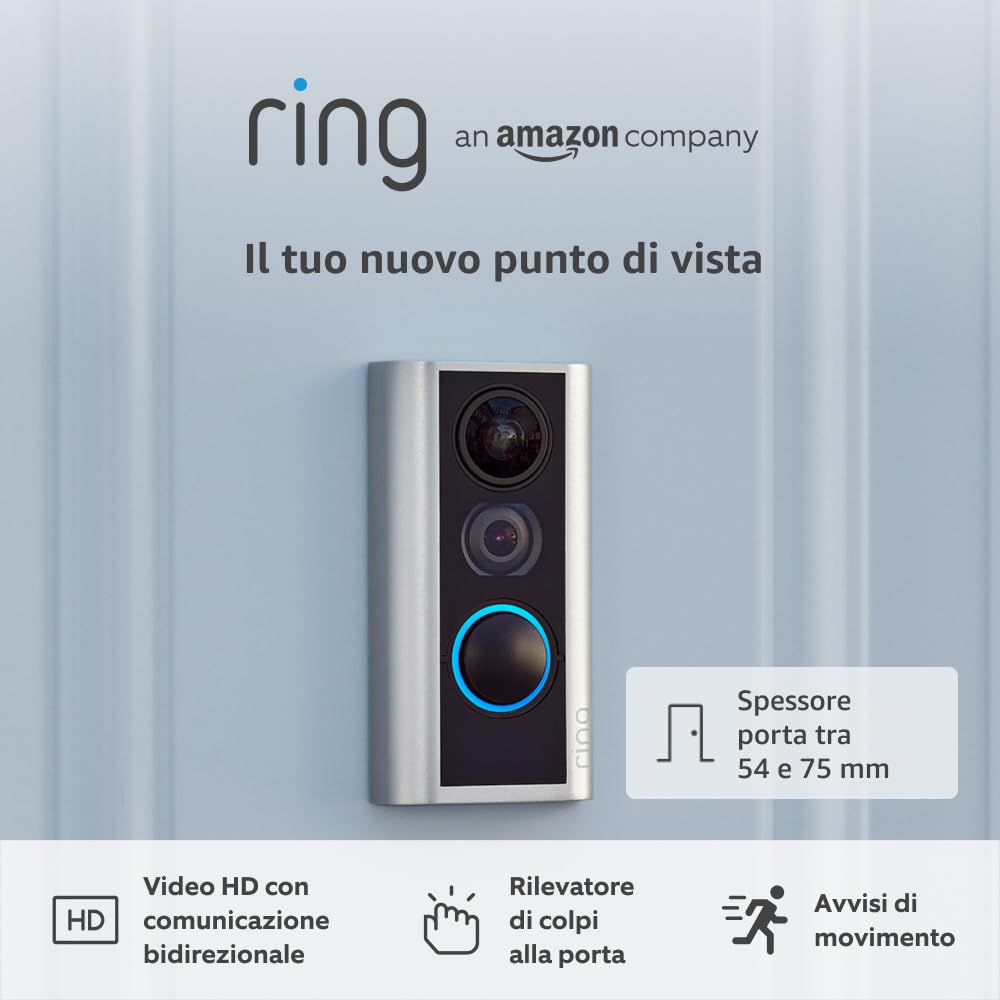 Ring Spioncino digitale con videocamera (Door View Cam) | Spessore porta: 54-75 mm (versione consigliata) | Videocitofono senza fili, HD a 1080p e wi-fi | Ring Home: 30 gg. prova gratuita