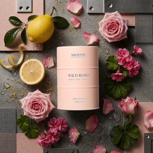 Image of M&SENSE Wild Rose Large Natural Scented Candle, 120 Hours Long Lasting Soy Candles 21.2oz, Stress Relief Luxury Aromatherapy Candles for Women, Romantic Candle Valentines Day Gifts