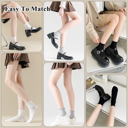 Image of BIVOLU Womens Ankle Socks Ruffle Cotton Cute Frilly Trim Breathable Ankle Ruffled Socks 6 Pack