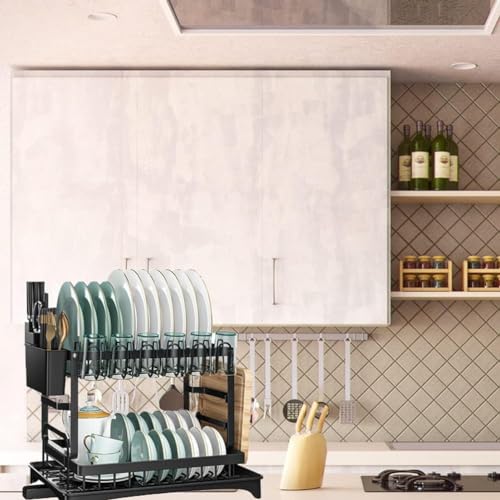 Image of Cloyster Dish Drying Rack with Drainboard, Dish Racks for Kitchen Counter, Dish Drainer Set with Utensils Holder, Large Capacity Dish Strainers Drying Rack (RACK-304)
