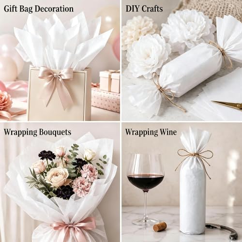 Image of White Tissue Paper - 50 Sheets Wrapping Paper for Gift Bags Boxes | Xmas Gift Wrapping for Christmas Decorations - Gift Wrapping Tissue Paper Bulk for DIY Crafts Wedding Birthday Party Supplies
