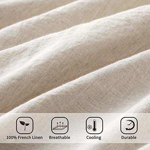 Image of ATLINIA 100% Pure Flax Linen Bedding Set - Stone Washed French Linen Fabric Deep Pocket Fitted Sheet Farmhouse Flat Sheet 2 Pillowcases (Natural, Full)