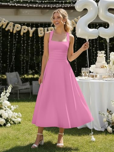 Image of Kaximil Women's Square Neck Corset A Line Maxi Dress Ruffle Ruched Waist Flowy Long Dresses