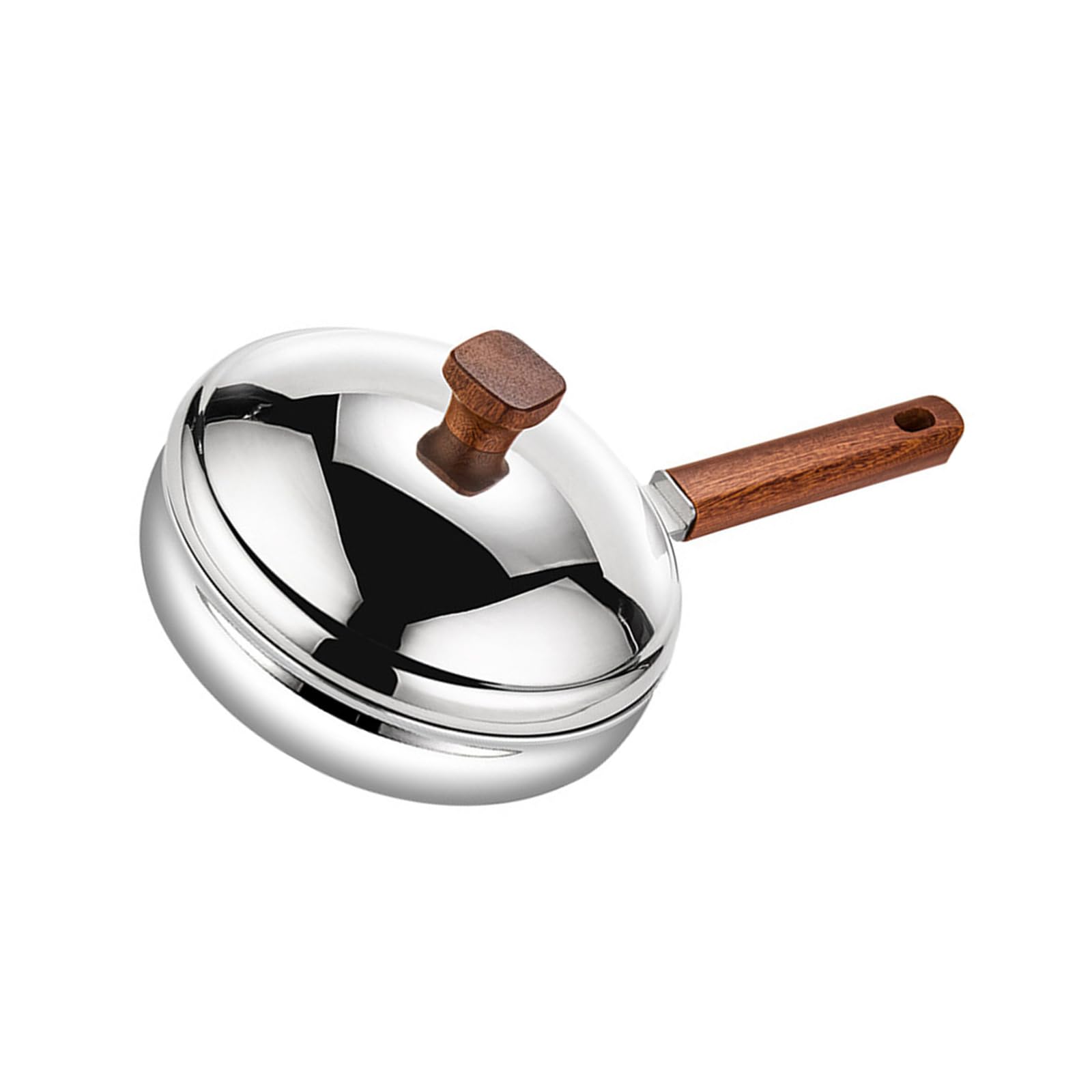 Kalttoy 316L Stainless Steel Stir Fry Pan with Wooden Handle and Dome Lid Nonstick Skillets Kitchen Cookware Steel Frying Pan with Dome Lid