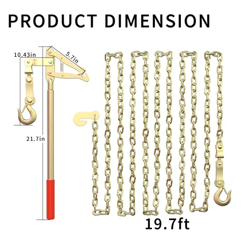 tredre chain link fence stretcher tool with 197ft chain  heavy-duty fence puller stretcher amp wire tensioner 2200lbs capacity barbed wire fence puller for farm ranch fence repair 2 pc