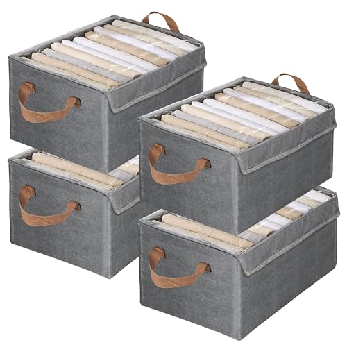 Storite 4-Pk Collapsible Fabric Storage Cubes – Space-Saving Wardrobe Bins with Metal Frame & Handles, Foldable Baskets for Organizing Toys, Books, Closet & Shelve - Grey (With Lid)