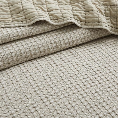Image of Levtex Home Mills Waffle Full Bedspread Set (100x104in) with 2 Pillow Shams (26x20in) - Undyed Wheat - Cotton Waffle Full Size Bedspread Set - Lightweight, Soft, Pre-Washed
