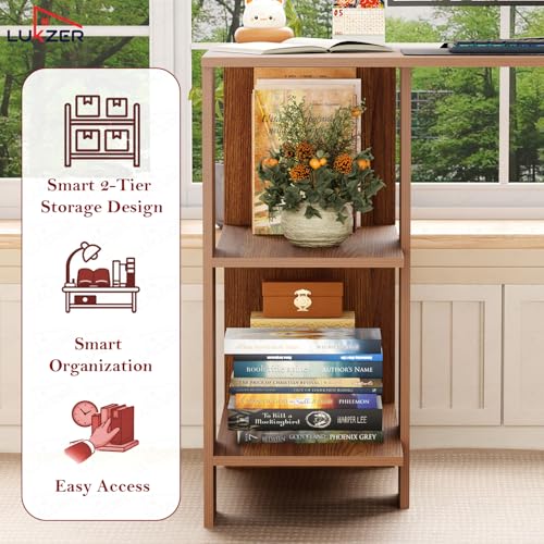 Image of Lukzer Engineered Wood Computer Desk with One Tier Shelves Laptop Study Table for Office Home Workstation Writing Modern Desk (ST-007 / Oak Brown / 100 x 50 x 77 cm)