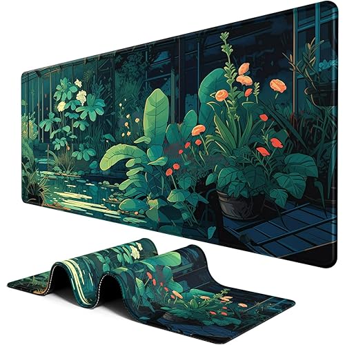 Image of Printed Gaming Mousepad - Premium Stitched Edges, Smooth Surface,Size 11x23 inches, Non-Slip Rubber Base - Ideal for Office & Gaming Setup (Art Lofi Flower Room)