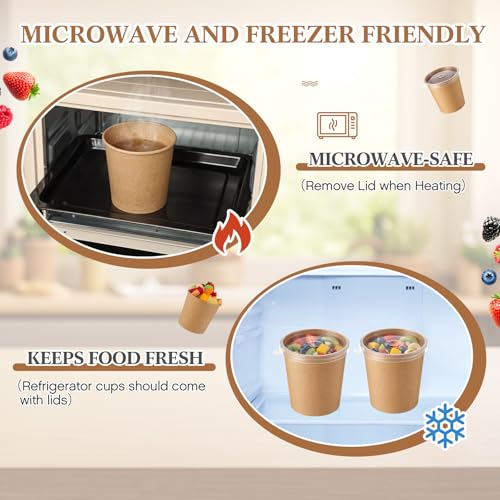 Image of Sabary 50 Pack 24 oz Paper Soup Containers with Lids, Disposable Brown