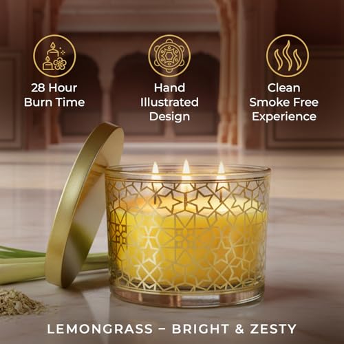 Image of EKAM 2025-26 Festive Fragrance Gift| Scented 3 Wick Candle| Lemongrass | Inspired by Pink Haveli | 28-Hour Burn | Essential Oil Infused | Gift Box for Festive Celebrations, Weddings, Giveaways, etc.