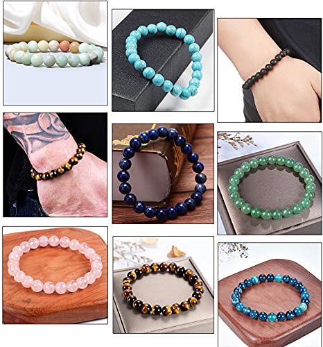Jewdreamer 12Pcs Natural Stone Beaded Bracelets for Women Men Semi-Precious Gemstones Bracelets Crystal Beaded Bracelet Unisex Adjustable Stretch Bracelets 8MM 6