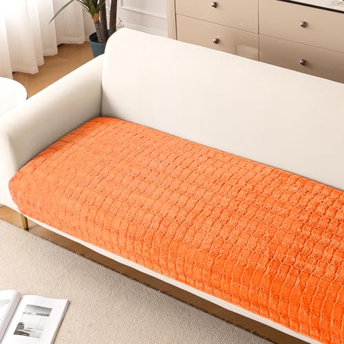 Image of HOKIPO 'Plush Haven' Premium Sofa Mat for 1 /2 /3 Seater & L Shape Sofa. Make Your Own Sofa Cover Set, Anti-Slip Mat Length 90(D) X 240(L) cm, Orange (AR-6288-OR)