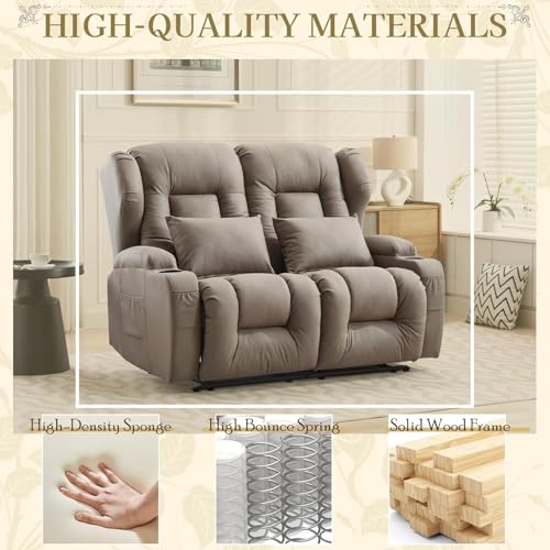Image of SAMERY 54.3 inch Loveseat Recliner Sofa | Double Recliner Sofa | Wall Hugger Loveseat Reclining RV Theater Seats | RV Couch Home Theater Seating Furniture with Cup Holders, Pockets (Fabric Khaki)