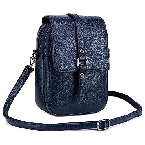 Borsa a Tracolla a Spalla per Cellulare Vacchetta Borsello Telefono Portafoglio Piccola Borsetta donna blu pelle