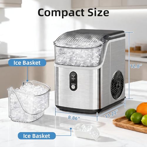 Image of Antarctic Star Nugget Ice Maker Countertop, 35lbs /24H, Soft Chewable Ice, Self-Cleaning, Fast Making in 8 Mins, Portable Ice Machine with Handle, Ice Basket & Scoop, Stainless Steel Silver