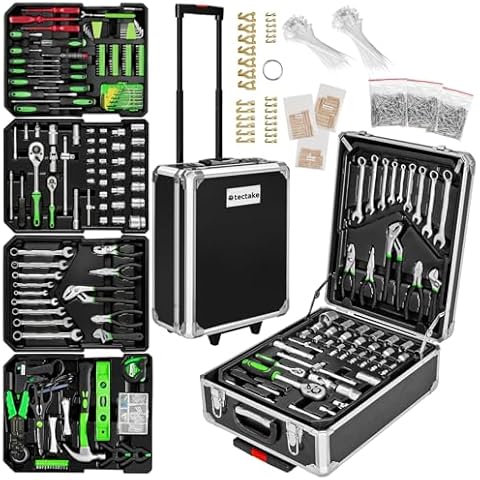 tectake Portable Tool Box Trolley with 1200 Tools Cover