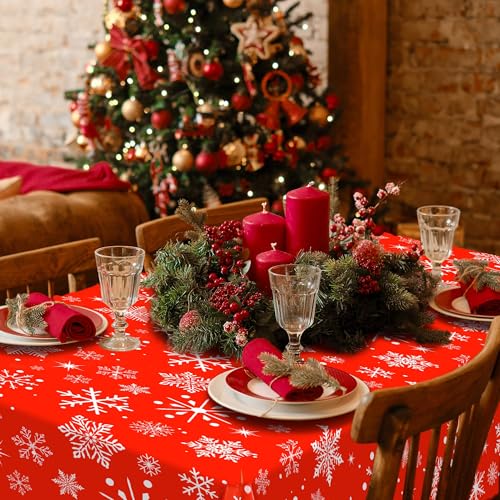 Image of Kochorie 100 Ft x 54 Inch Snowflake Tablecloth Roll with Cutter Box Christmas Themed Snowflake Printed Cut to Size Table Cover Disposable Winter Backdrop for Frozen Birthday Party Supplies