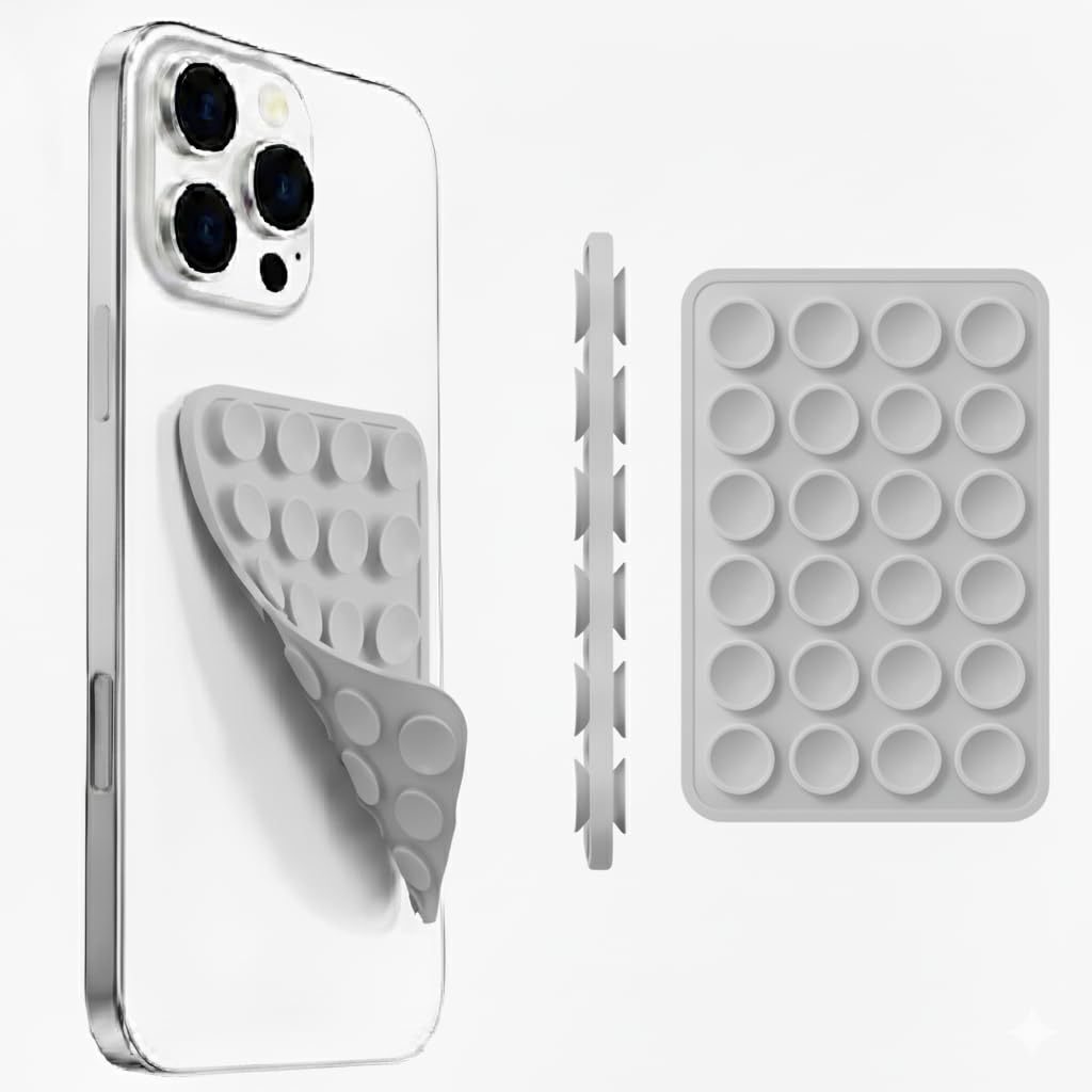SpiderJuice 1Pc Silicon Double-Sided Rectangle Octopus Suction Sticker Cup Phone Case Mount Anti Slip Hands-Free Sticky Phone Stand Grip Holder Mobile Back Case for Selfies and Videos (Grey)-image-35