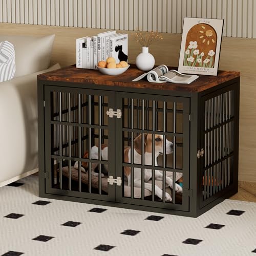 ITYLIFE CITYLIFE Heavy Duty Dog Crate Furniture: Indoor Kennel for Large/Medium Dogs, Indestructible Metal with Double-Doors, End Table, Chew-Resistant, 38 Inch Black