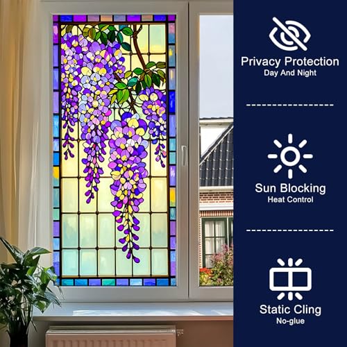 Película de privacidad para ventana BlissYard Wisteria 17.7x39.3 pulg miniatura 2
