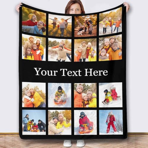 Artsadd Custom 16 Photos Collage Blanket for Kids as Birthday Gift, Personalized Bed Blanket with Pictures for Mom Dad Customized Throw Blanket for Christmas Pet Memorial Gifts