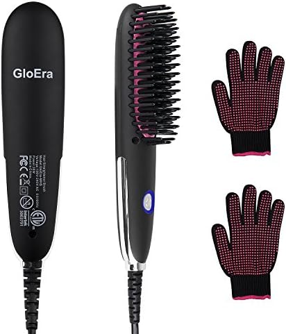 Hair Straightener Brush, GloEra Adjustable Temperature Fast Heating Mini Portable Lightweight Straightening Hair Brush with 2pcs Heat Resistant Gloves Suitable for Various Hairstyles & People