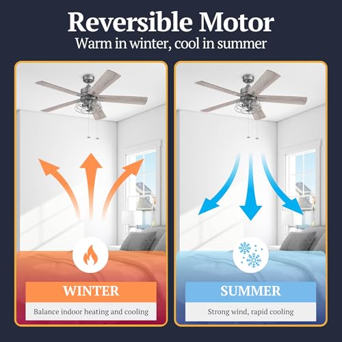 Prominence Home Marshall, 52 Inch Industrial Style LED Ceiling Fan with Light, Pull Chain, Three Mounting Options, Dual Finish Blades, Reversible Motor - Model 51458-01 (Pewter) - Image 8