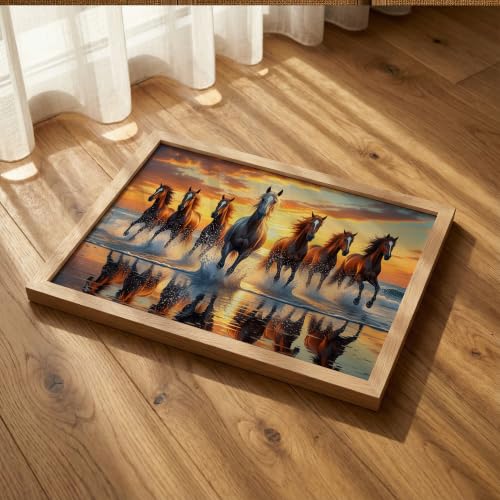 Image of Suneree 7 Horse Vastu Wall Painting (Landscape Collection) (Natural, Design 06, 13x19 Inch)