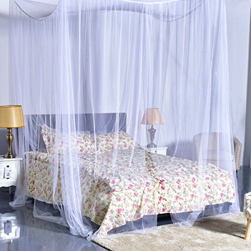 Goplus Mosquito Net, 4 Corner Post Bed Canopy, Quick And Easy Installation For King Size Beds Large Queen Size Bed Curtain (White) #TOP1