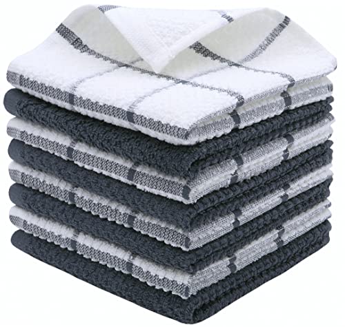 Cotton Dish Towels For Kitchen, Dish Rags, 12 x 12 Inches, 8pc,Grey Multi