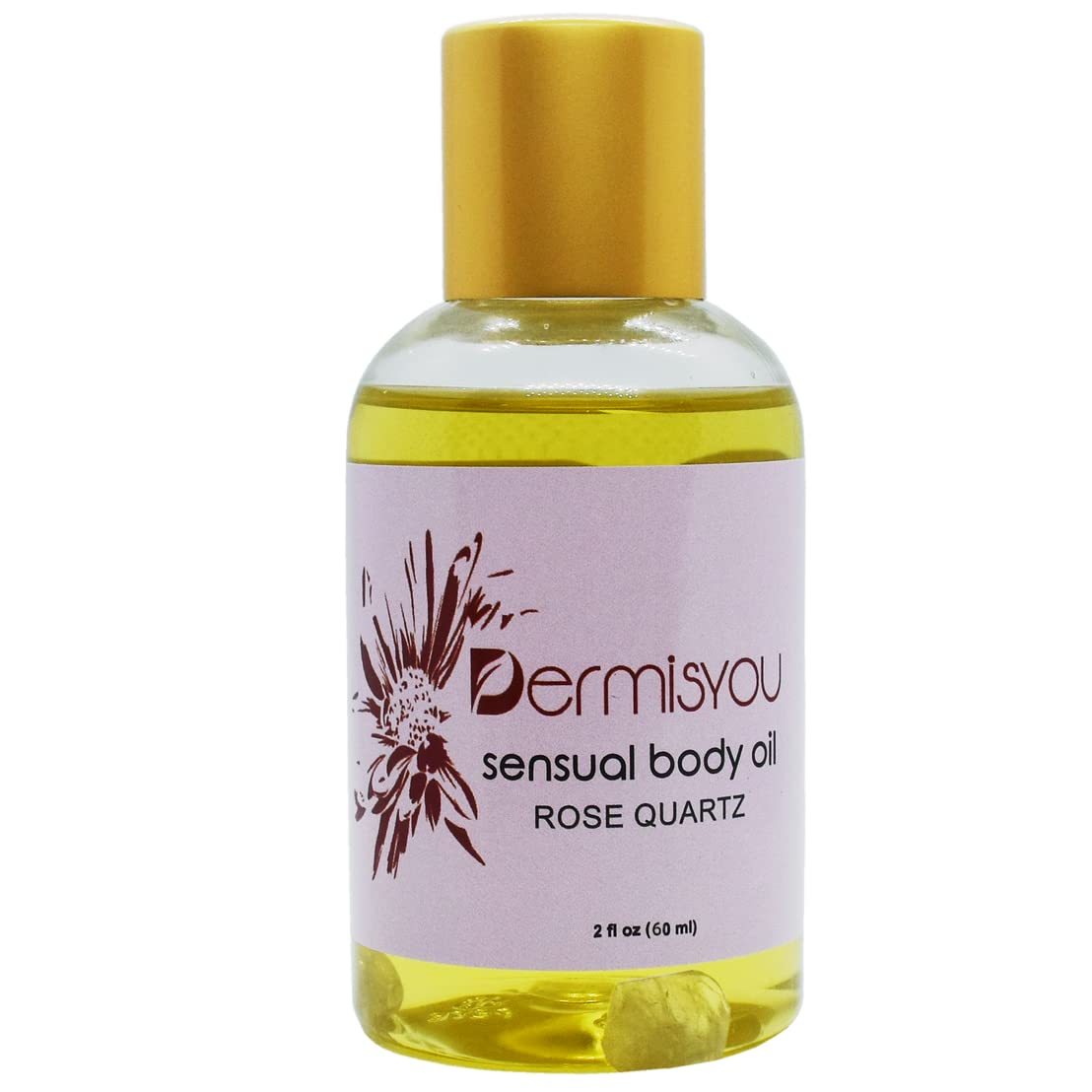 DermisyouNatural Sensual Massage Body Oil with Rose Quartz crystals for Couples Massage Therapy for Men & Women. Essential Oils. Sweet Almond, Grapeseed, Jojoba & Ginger Oils.
