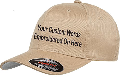 Custom Hat. Flexfit 6277 Embroidered. Your Own Text Curved Bill. (S/M, Khaki) Custom Hat. Flexfit 6277 Embroidered. Your Own Text Curved Bill. (S/M, Khaki)
