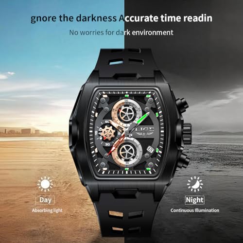 Image of LIGE Mens Watches Luxury Tonneau Watches for Men Waterproof Analog Watch Chronograph Calendar Date Men's Dress Business Work Watch Large Square Face Wristwatch