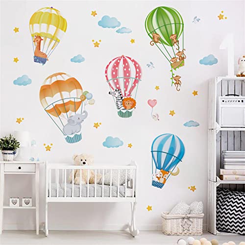 decalmile Wandtattoo Tiere in Heißluftballons Wandaufkleber Elefant Giraffe AFFE Wandsticker Babyzimmer Kinderzimmer Schlafzimmer Wanddeko