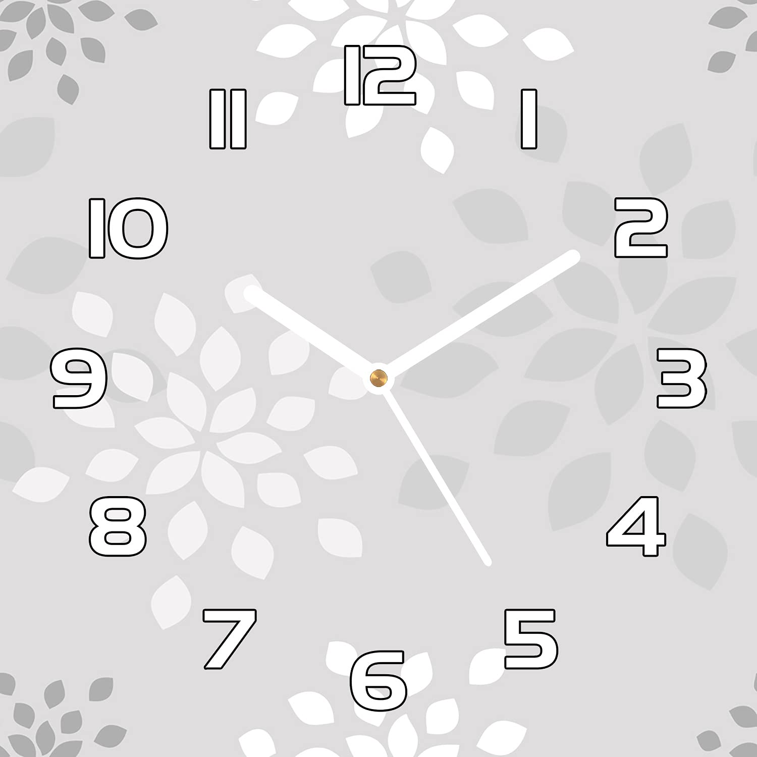 Horloge en verre 30x30 cm Fleurs Géométriques à aiguilles blanches