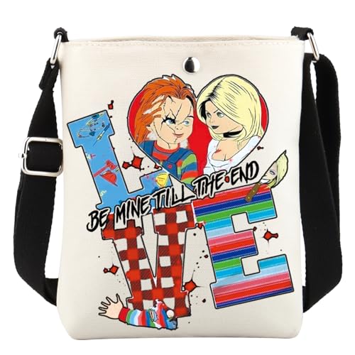 WCGXKO Killer Doll Crossbody Bag Evil Doll Bride Fans Gift Horror Reusable Grocery Bag Murderous Toy Merchandise (BE MINE whi XK)