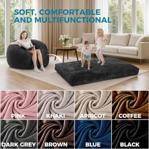 Image of Big Bean Bag Chairs for Adults,Bean Bag with Filler Included,Memory Foam Bean Bag,Giant beanbag,Suitable for Reading Chairs in Living Room, Bedroom and Dormitory. (Black, Bean Bag Bed)