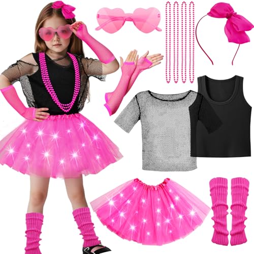 Disfraz para niñas años 80 con accesorios y tutú luminoso