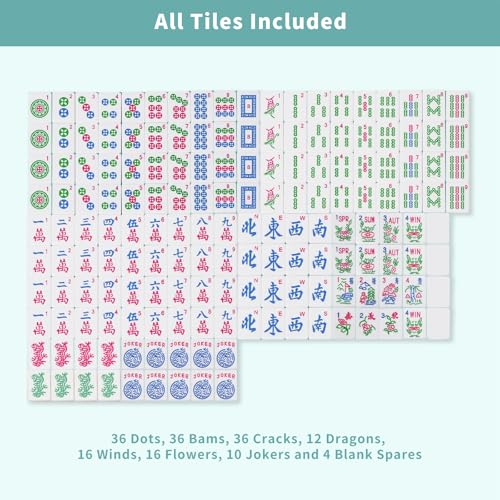 Juego de Mahjong Americano con 166 fichas y 2 dados miniatura 6