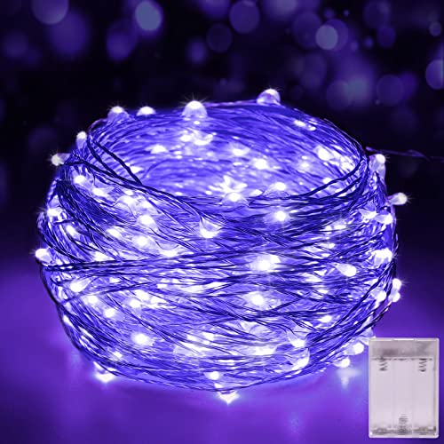 Led Fairy Lights Battery Operated, 16.4FT LED UV Black Lights, Flexible Blacklight Fixtures,Battery Powered Copper Wire Starry String Lights for Glow Party, Body Paint, Halloween Décor