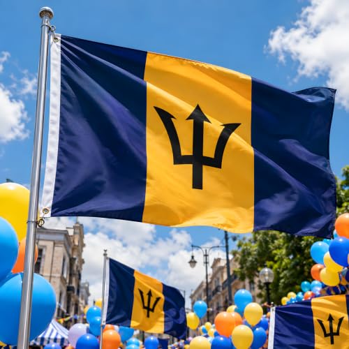 Image of AhfuLife Barbados Flag 3x5 Ft, Large Flag of Barbados for Outside - Double Side with Brass Eyelets for Olympic Party Decorations, Soccer Party Decoration Bar Garden Street Decoration Indoor Outdoor