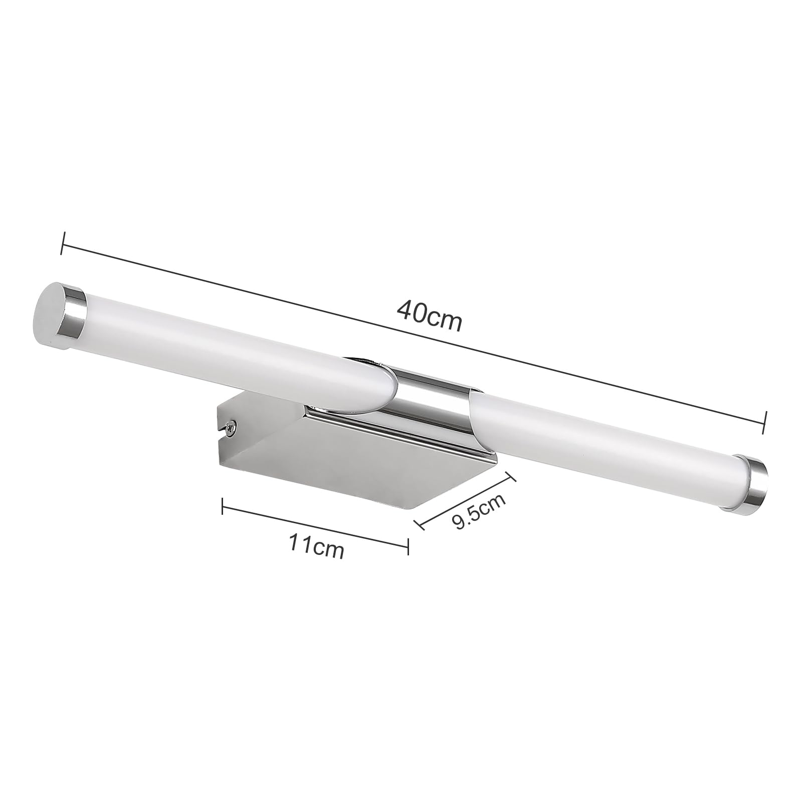 LED-Spiegelbeleuchtung fürs Badezimmer, 40 cm Chrom, wandmontiert, neutralweiß 4000K, IP44 wasserdicht, Make-up-Licht