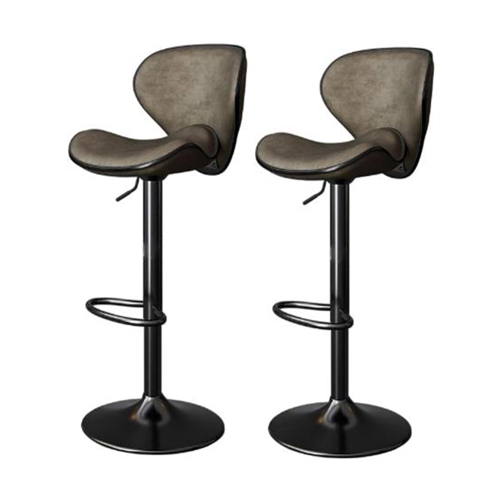 Tabourets de bar JATIBOSH réglables 61-81 cm en cuir de selle gris avec dossier