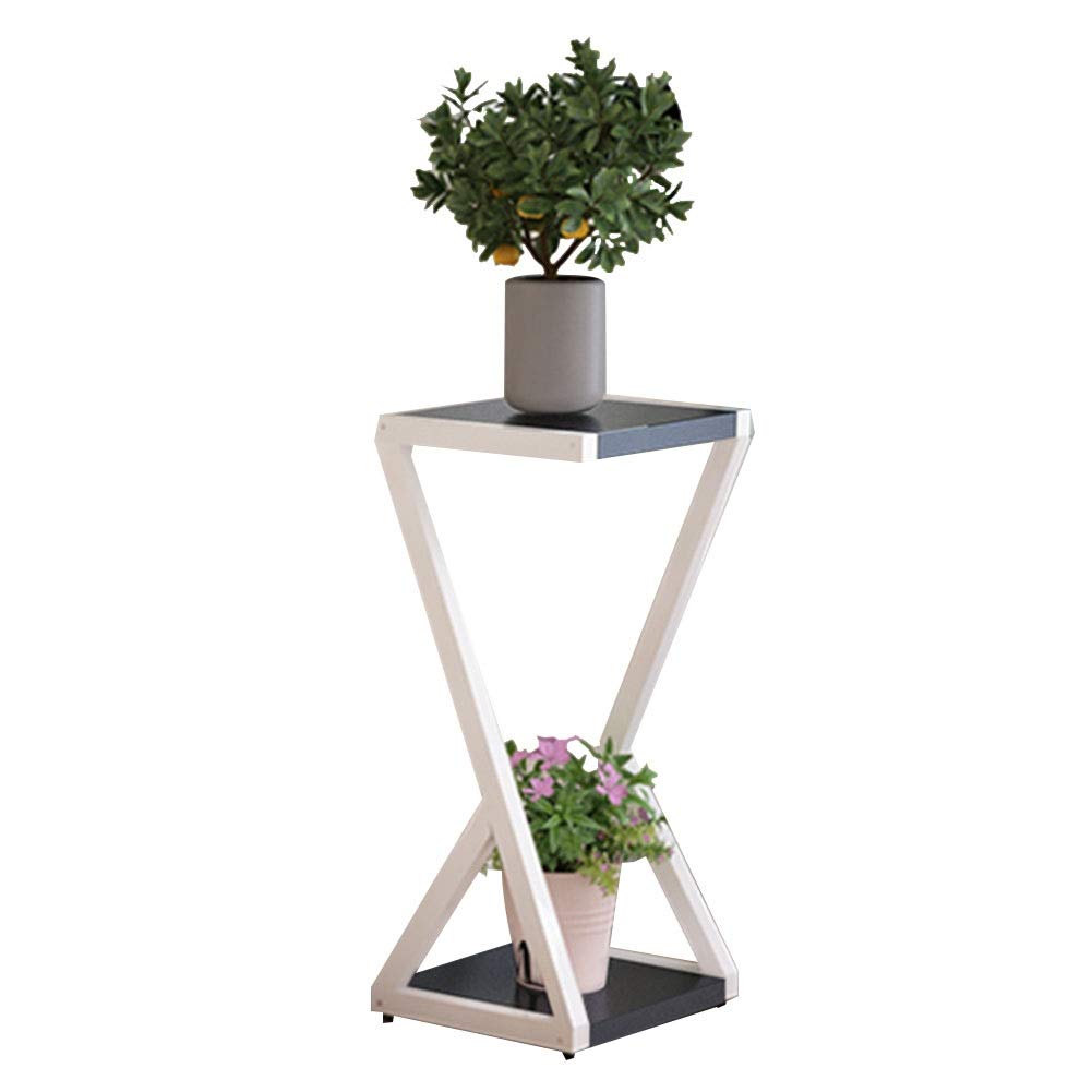 XJJUN Plant Flower Stand ，Floor-Standing 2 Layer Shelves Triangle Support Green Dill Succulent Plants Placed in The Living Room Bedroom, 3 Sizes, 8 Colors (Color : White-D, Size : 29X24X50CM)