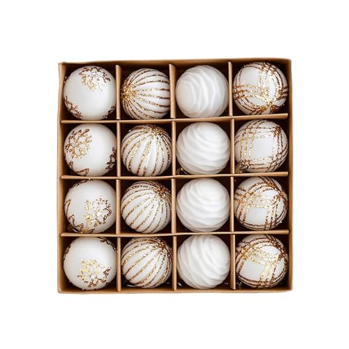 2025 Juego de bolas de Navidad decorativas navideñas, bolas colgantes para el árbol de Navidad, flocadas pintadas, embalaje (blanco, 24 x 24 x 6 cm)