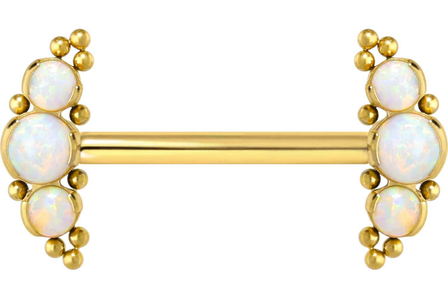 PIERCINGLINE Titan Barbell mit Push Fit 3 SYNTHETISCHE OPALE + KUGELN Brustwarzenpiercing Nippelpiercing Farb & Größenauswahl