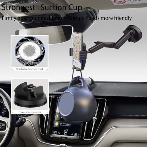 PUSOKEI Truck Phone Holder Mount, Heavy Duty Car Phone Holder for Dashboard Windshield 16.9 Inch Long Arm & Super Suction Cup - Image 4