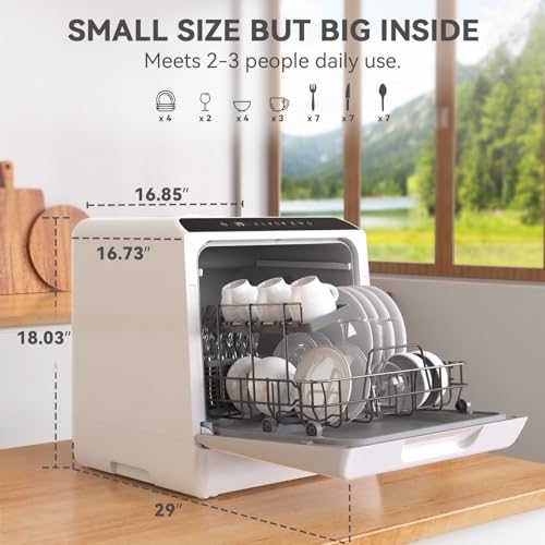 Portable Dishwasher Countertop, 5 Washing Programs Small Dishwasher with 5-Liter Built-in Water Tank, Baby Care, Air-Dry Function & Fruit Wash for Small Apartments, Dorms, RVs -White